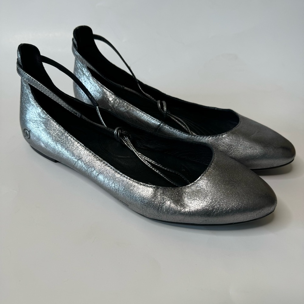 NOT FOR SALE!!Born Kharen Silver Ankle Tie Flats